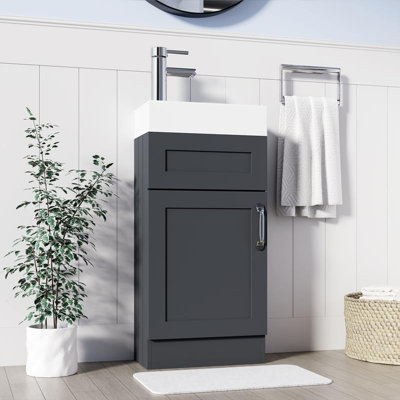 Belofay 400mm Bathroom Vanity Units With Basin With White Ceramic Bathroom Sink Soft Close Hinges & 1 Tap Hole (Crawley Grey) from B&Q