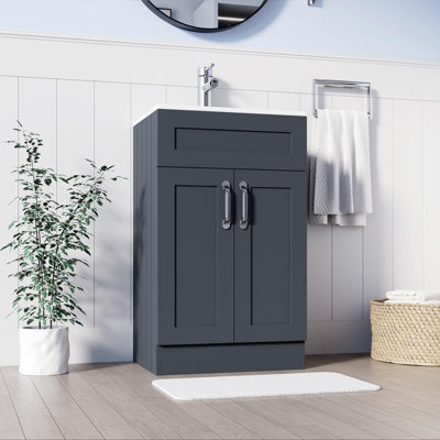 Belofay 500mm Bathroom Vanity Units With Basin With White Ceramic Bathroom Sink Soft Close Hinges & 1 Tap Hole (Crawley Grey) from B&Q