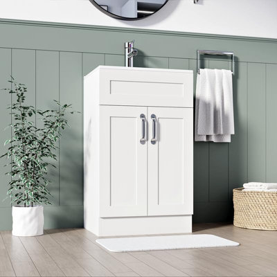 Belofay 500mm Bathroom Vanity Units With Basin With White Ceramic Bathroom Sink Soft Close Hinges & 1 Tap Hole (Crawley White) from B&Q