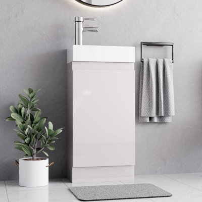 Belofay 400mm Bathroom Vanity Units With Basin With White Ceramic Bathroom Sink Soft Close Hinges & 1 Tap Hole ((Denvor White) from B&Q