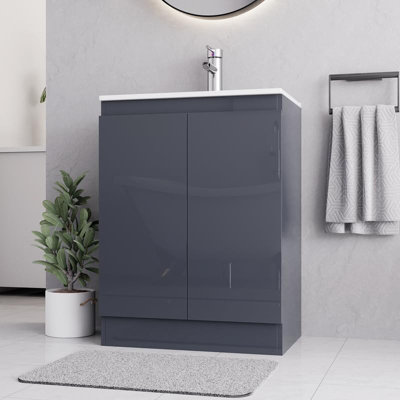 Belofay Denvor Grey 600mm Floor Standing Bathroom Vanity Unit With BasinLaquered Cloakroom Vanity Unit With 1 Tap Hole Ceramic from B&Q