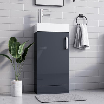 Belofay 400mm Bathroom Vanity Units With Basin With White Ceramic Bathroom Sink Soft Close Hinges & 1 Tap Hole (New York Grey) from B&Q