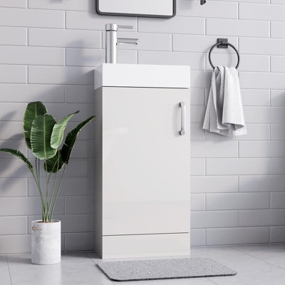 Belofay 400mm Bathroom Vanity Units With Basin With White Ceramic Bathroom Sink Soft Close Hinges & 1 Tap Hole (New York White) from B&Q