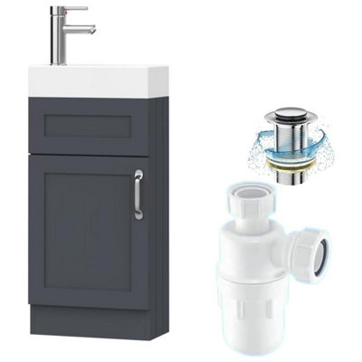 Belofay 400mm Bathroom Vanity Unit With BasinWhite Ceramic Bathroom Sink With Trap And WasteNo Tap Included(Crawley Grey) from B&Q