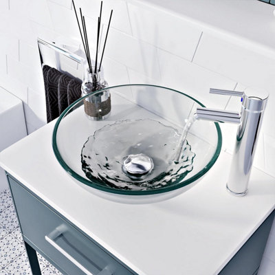 Belofay 30X13X30Cm Small Glass Bathroom Counter Top Wash Basin Sink Cloakroom Basin With TapBottle Trap And Pop Up Waste from B&Q