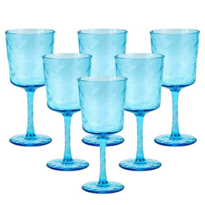 Bayside Unisex Blue Set Of 6 Lulworth Acrylic Hammered Wine Glass 360Ml - Image 5