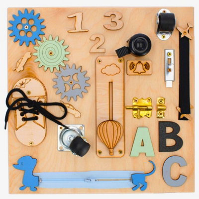 Novecrafto Wooden Montessori Busy Board 30X30Cm Sensory Activity Toy For Toddlers With GearsLatches & Shoelace For Early Learning And Play from B&Q