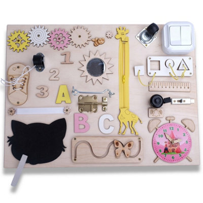Novecrafto Wooden Montessori Busy Board 50X50Cm Sensory Activity Toy For Toddlers With GearsLatches & Shoelace For Early Learning And Play from B&Q