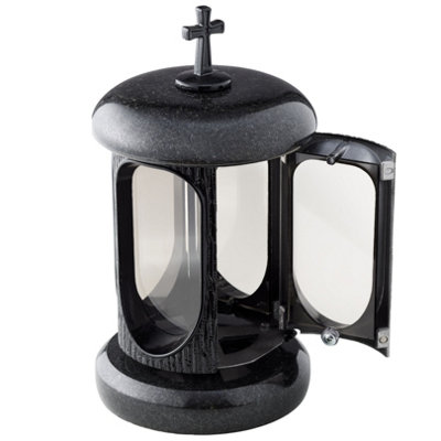 Novecrafto Round Granite Memorial Lantern H 22Cm Large Black Graveside Candle Lantern With Cross For Cemetery Grave OrnamentsGarden Tribute from B&Q