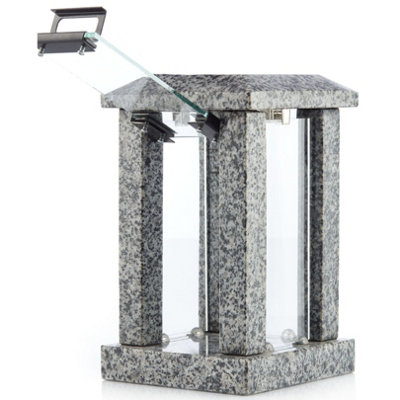 Novecrafto Large Granite Candle Lantern H 32 CmPolished Grey Stone Indoor Or Outdoor Lantern With Hinged Door & Modern Square Design from B&Q