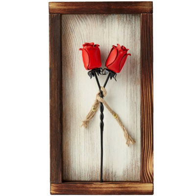 Novecrafto Mountable Wooden Frame With Red Forged Iron RosesIdeal Iron Gifts For 6Th AnniversaryWrought Iron And Wood Fusion For Her from B&Q