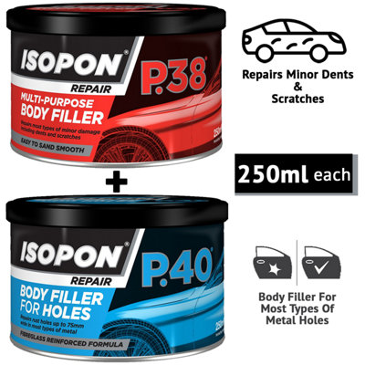 U-Pol Isopon P38 & P40, Multipurpose Body Filler - 250Ml Each