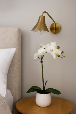 Greenbrokers Elegant Single Stem White Real Touch Artificial Potted Orchid (46Cm) In Round White Ceramic Pot from B&Q