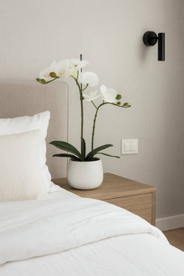 Greenbrokers Elegant Double Stem White Real Touch Artificial Potted Orchid (46Cm) In Round White Ceramic Pot from B&Q