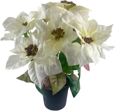 GreenBrokers 18"/46Cm Artificial Decorative White Poinsettia Flower In Pot from B&Q