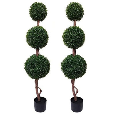 B&Q -  Artificial Boxwood Triple Ball Topiary Trees 120Cm / 4 Ft