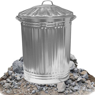 B&Q -  90L Large Galvanised Metal Rubbish Bin