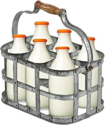 Trendi Milk Bottle Holder Galvanized 6 Milk Bottles Doorstep Crate Carrier Traditional from B&Q