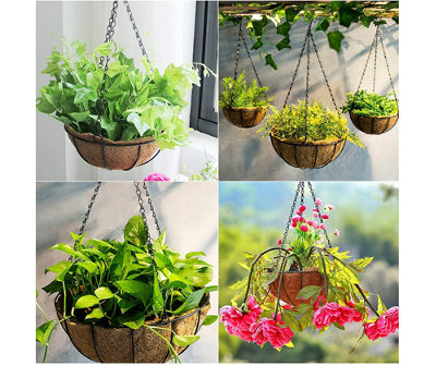 B&Q -  Metal Hanging Planter Basket With Coco Coir Liner Round For Indoor Outdoor Garden Porch Decoration (Pack Of 2)