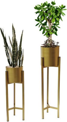 Trendi Gold Set Of 2 Planter Pots With Metal Stands Flower Pots Living Room Decor Reversible Stand Plant Pot For Indoor Outdoor from B&Q