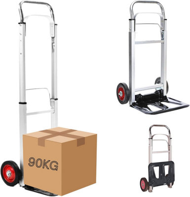 B&Q -  Heavy Duty Folding Hand Truck Aluminium Trolley 90Kg Capacity Foldable Sack Barrow Multi Purpose Cart For Shopping Camping Garden