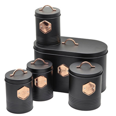 Trendi 5 Piece Airtight Kitchen Canister Set TeaCoffeeSugarBread,biscuit Storage Tins Labelled Containers For Pantry/kitchen from B&Q