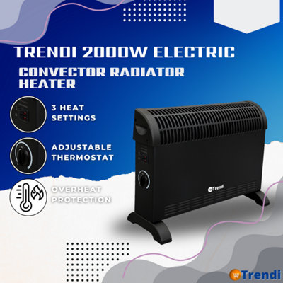 B&Q -  2Kw Convector Heater 2000W Portable Room Heater With 3 Heat Settings Adjustable Thermostat And Overheat ProtectionBlack