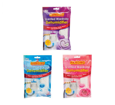 151 3 Hanging Wardrobe Dehumidifier Bags Scented Moisture Trap Crystals Damp Control from B&Q