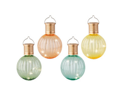 Lumineo Hanging Solar Lights Set Of 4 Pastel Coloured Garden Solar Bulbs Warm White Leds from B&Q