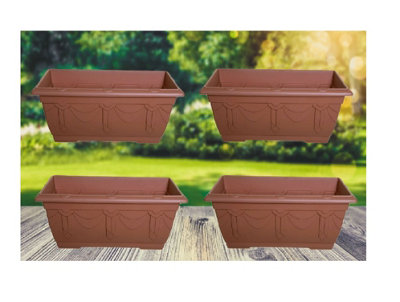 Whitefurze 4 X Large Venetian Patio Planter Trough Plant Pot 60Cm Plastic Terracotta Colour Pot from B&Q
