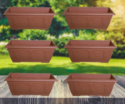 Whitefurze 6 X Large Venetian Patio Planter Trough Plant Pot 60Cm Plastic Terracotta Colour Pot from B&Q