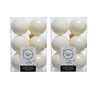 Decoris 12 Wool White Shatterproof Baubles - Wool White / 2 - Image 4