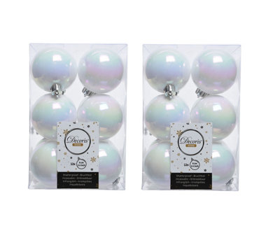 Decoris 2 X 12 White Iridescent Christmas Baubles Shatterproof Luxury Tree Decor 6Cm Iris from B&Q