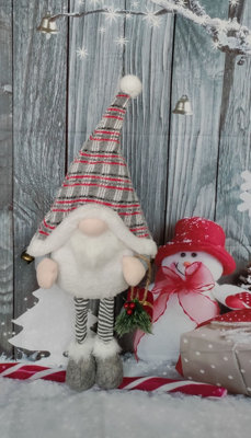 B&Q -  Grey Light Up Christmas Gnome Standing Festive Plush Decoration With Bells 68Cm