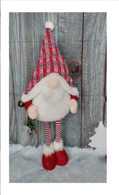 B&Q -  Red Light Up Christmas Gnome Standing Festive Plush Decoration With Bells 68Cm