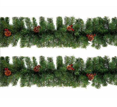 Premier Decorations Limited 2 X Artificial Christmas Garland Red Berry & Pine Cones Green Garland 2.7M from B&Q