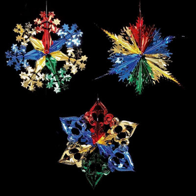 3 Foil Star Christmas Decorations Ceiling Hanging Festive Stars Multicolour 40cm - Image 2