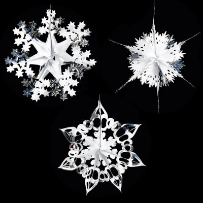 Premier Decorations Limited 3 Foil Star Christmas Decorations Ceiling Hanging Festive Star White Silver 40Cm from B&Q