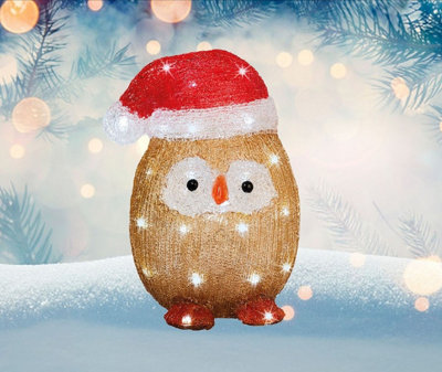 Lumineo Acrylic Owl Light With Santa Hat - Brown - Image 3