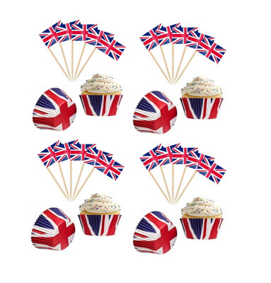 B&Q -  Union Jack Cupcake Cases & Flags Toppers Kings Coronation 96 Piece Cupcake Set