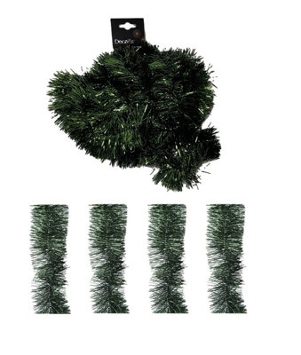 Decoris 4X Pine Green Christmas Tinsel Garland 2.7M Black Shiny Christmas Tree Tinsel from B&Q