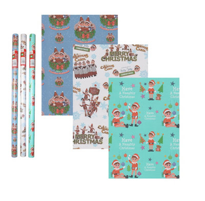 Shop4allsorts Naughty Elf Christmas Wrapping Paper 3X 4M Rolls Novelty Gift Wrap