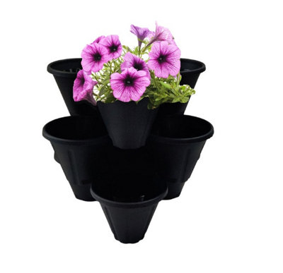 Thumbs Up 3 Black Strawberry Trio Planter Flower Pot Stackable Plastic Patio Herb Planter from B&Q