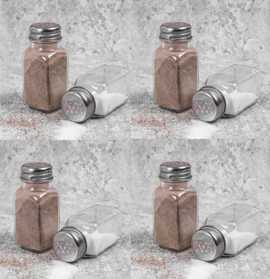  - 4X Glass Salt & Pepper Shaker Pots Set Of 2 Glass Herb Seasoning Spice Jars 9X4Cm