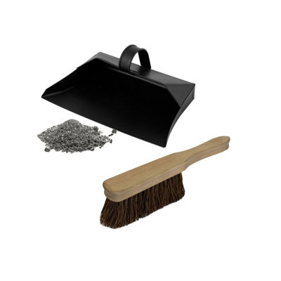 Hooded Metal Dustpan With Wooden Sweeping Hand Brush Stiff Hard Bassine Bristle from B&Q
