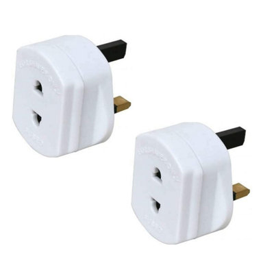 - 2X Shaver Plug Adapter 2 Pin To Uk 3 Pin Power Converter Plug