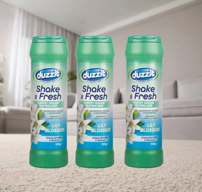 Duzzit 3X Shake & Fresh Carpet Freshener Powder Lily Blossom Rug Mat Odour Neutralise 500G from B&Q