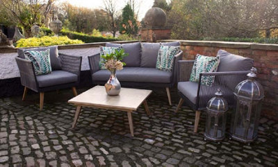 Primrose Living 4 Seater Luxury Lifestyle Rattan Rope Detail Garden Sofa Chair Set With Coffee Table from B&Q