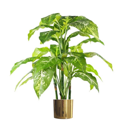 Leaf Artificial Aglaonema Tree In Gold Planter 100Cm - Image 8