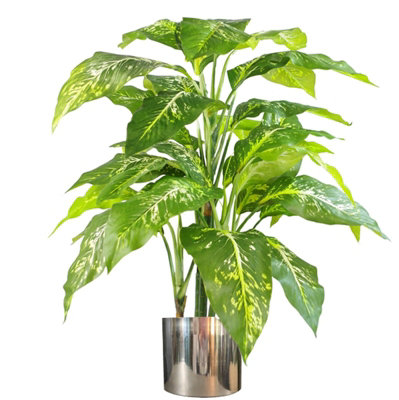 Leaf Artificial Fox's Aglaonema Tree 100cm - Green - Large - Silver Metal Planter - Image 7